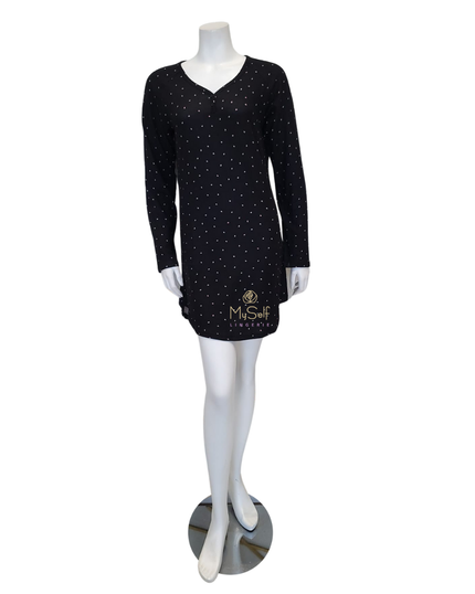 Flora Nikrooz T90544 Black Colby Hooded Knit Nightshirt myselflingerie.com