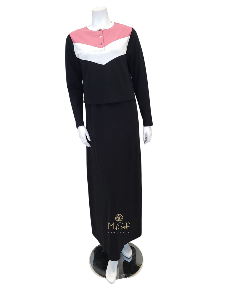 Nico Italy AEN1833 Pink/Cream/Black Colorblock Cotton Nursing Nightgown myselflingerie.com