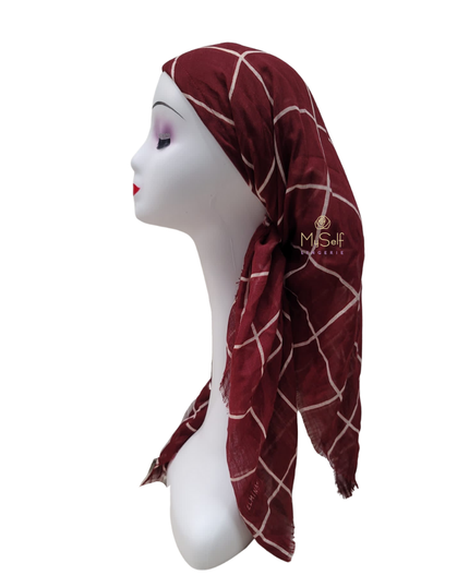 Lizi Headwear Open Back Burgundy Plaid Pre-Tied Bandanna myselflingerie.com