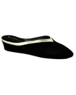 Jacques Levine 4640LL Black Suede With Gold LeatherTrim Wedge Slipper myselflingerie.com