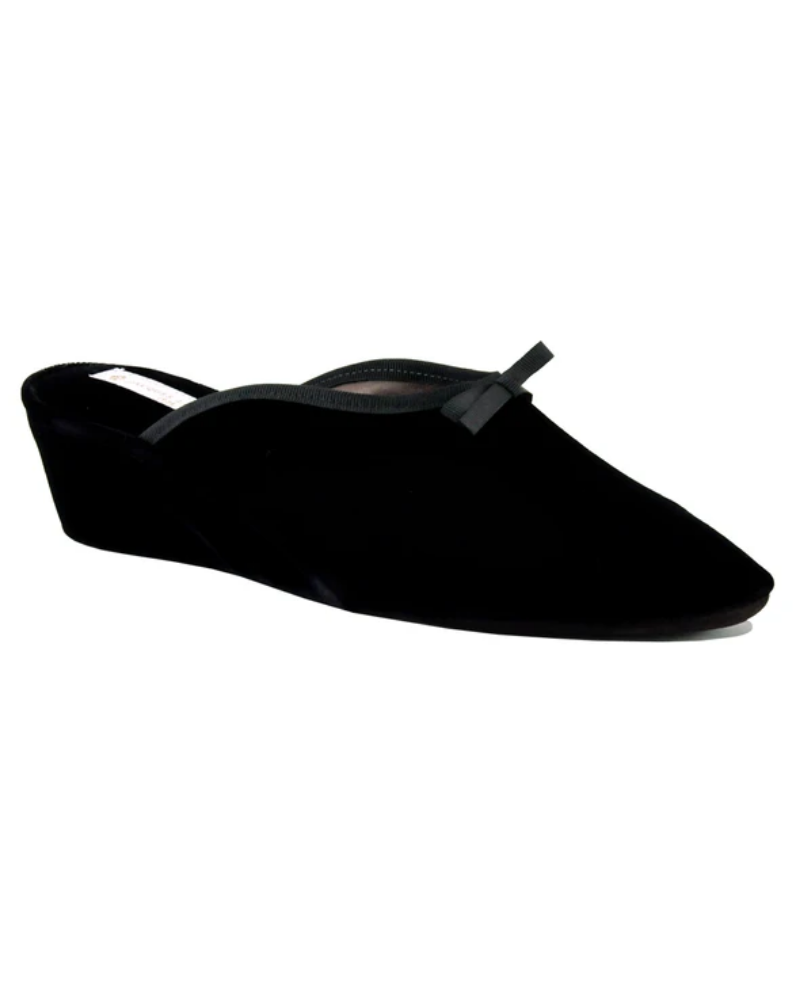 Jacques Levine 20397V Lolita Black Velvet Wedge Slipper myselflingerie.com