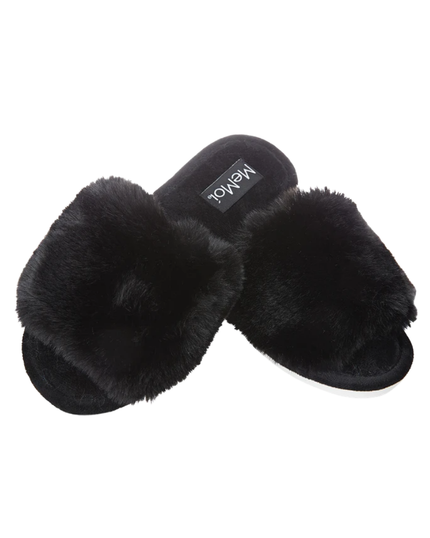 Me Moi MZP07111 Bette Black Plush Slipper myselflingerie.com