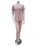 3623 V Lace Trim Dusty Pink Short Sleeve Modal Pajamas Set