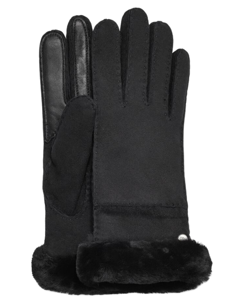 UGG 17371 Black Sheepskin Seamed Gloves myselflingerie.com