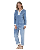 Iora Lingerie White Panel Blue Cotton Velour Pajamas Set