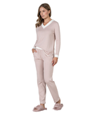 Iora Lingerie Heather Blush Cotton Blend Fleece Lined Pajamas Set