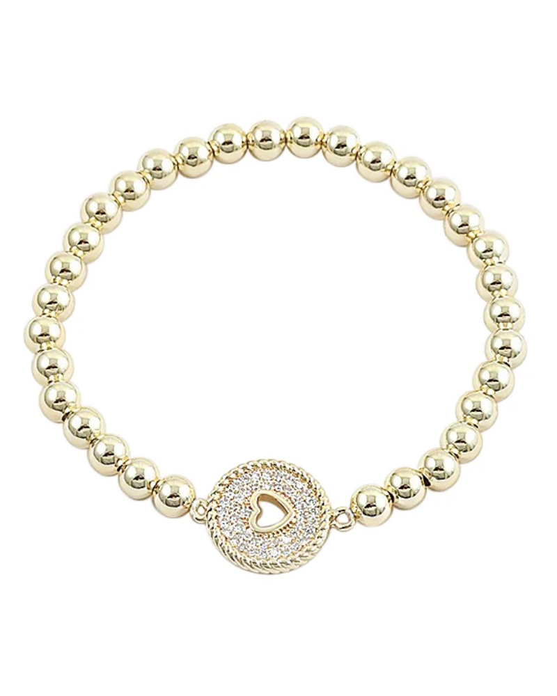 Bitz of Glitz Gold Ball and CZ Lock Heart Stacking Bracelet
