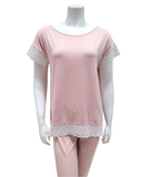 Vanilla Night and Day 3614 Duysty Pink Heart Lace Short Sleeve Modal PJ's Set myselflingerie.com