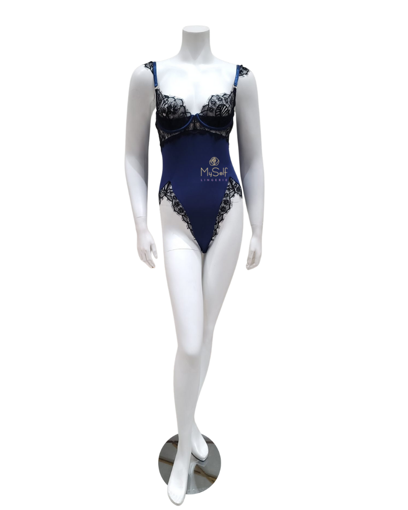 Oh La La Cheri 51-11425 Nicole Estate Blue & Black Molded Cup Teddy myselflingerie.com
