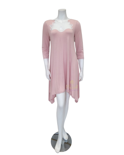 Oh! Zuza OZ246 Dusty Pink Flared Modal Nightshirt with White Lace Neckline myselfingerie.com