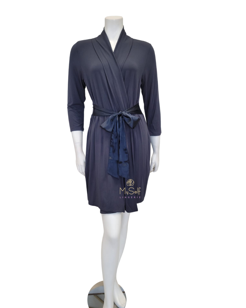 Fleur't 620 Night Grey Modal Short Morning Robe myselflingerie.com