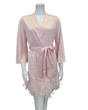 Rya Collection 195 + 394 Pink Petal Heavenly Chemise & Feathers Satin Kimono Wrap myselflingerie.com