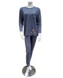  Ellwi 421-BL Dolman Sleeve Blue Cotton Pajamas Set  myselflingerie.com