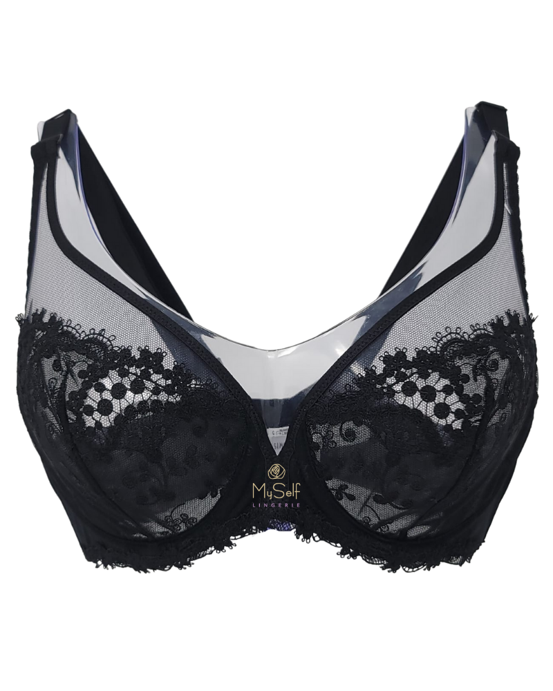 Simone Perele 12B319 Black Saga Sheer Plunge Underwire Bra myselflingerie.com