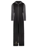 Citrus Black Cotton Zip Up Morning Robe with Grey Ribbed Hood