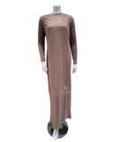 Lunderbeck Gold Foil Lace Effect Hot Mocha Mix Nursing Coverall Nightgown