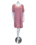 Vanilla Night and Day 3444 Lace Finesse Short Sleeve Antique Rose Modal Nightshirt myselflingerie.com