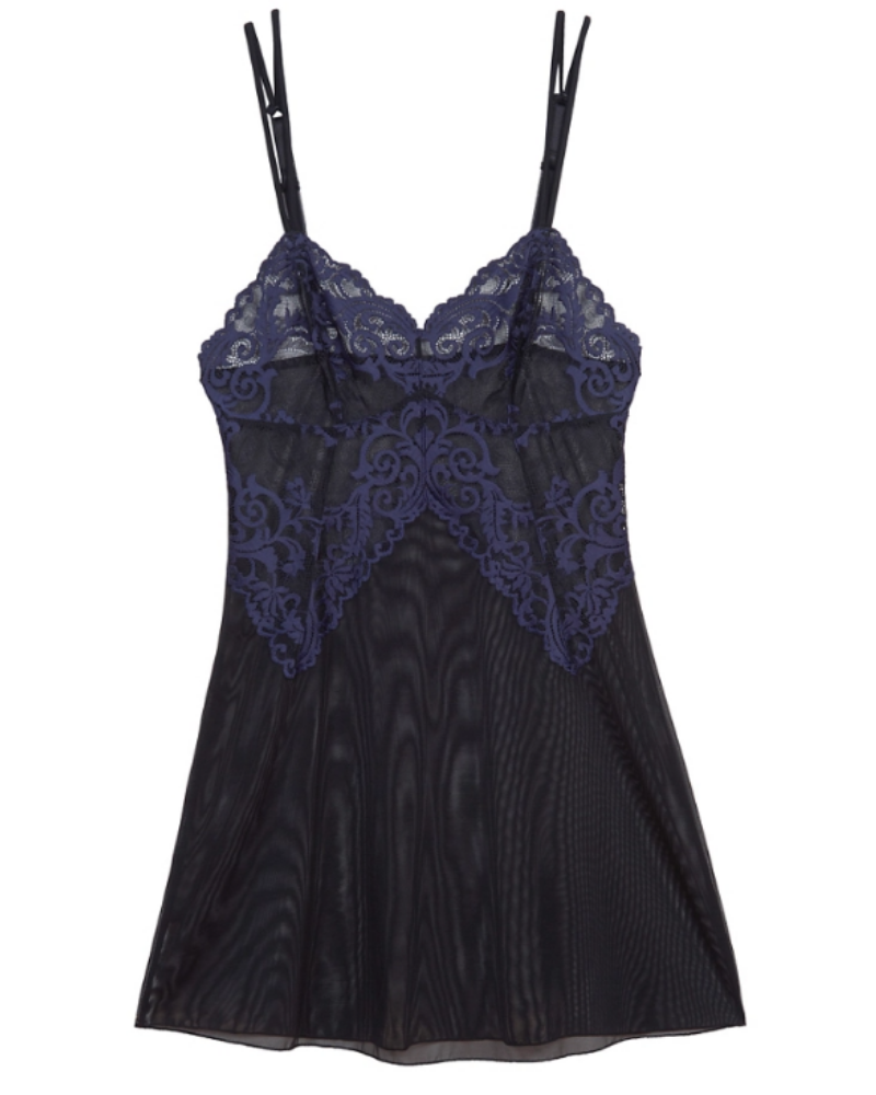 Wacoal 814322 Black/Eclipse Instant Icon Lace Chemise MYSELFLINGERIE.COM