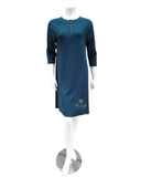 Angelice Blue Peacock Ribbed Gold Snaps Modal Nightshirt