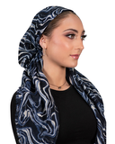 Tie Ur Knot Neutral Midnight Blue Marbled Print Pre-Tied Bandanna with Full Non Slip Grip myselflingerie.com