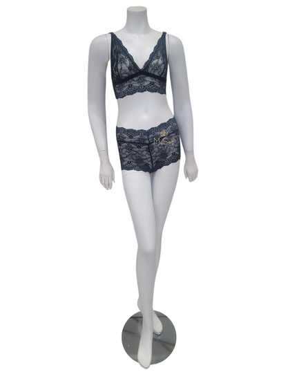 Mapale 8638X Black Lace Plus Size Bralette and Hi Waist Brief Set myselflingerie.com