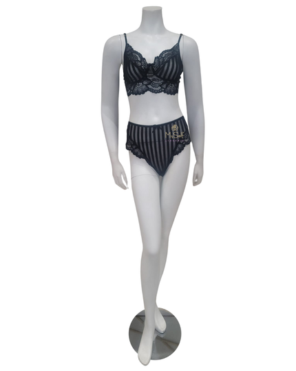 Mapale 8632 Black Pinstriped Lace Bralette & Brief Set myselflingerie.com