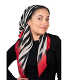 Zebra Print Red Border Adjustable Pre-Tied Bandanna with Full Grip