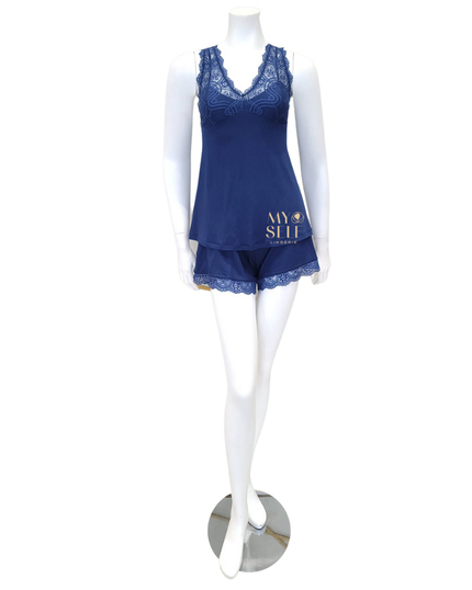 Oh! Zuza 3832 Navy Lace T Back Modal Cami Set myselflingerie.com