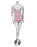 Oh! Zuza 3809 Lace V Cap Sleeve Dusty Pink Shorts Modal Pajamas Set myselflingerie.com