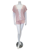 Oh! Zuza 3825 Floral Fantasy Sheer Lace Dusty Pink Shorts Pajamas Set myselflingerie.com