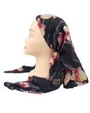 Cherie Black/Red Metallic Floral Pre-Tied Open Back Bandanna