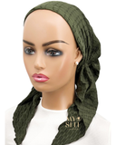 Ahead Olive Green Jacquard Solid Lined Pre-Tied Bandanna