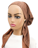 22P7024L Dark Camel Melange Lined Knit Pre-Tied Bandanna