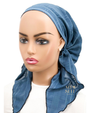 Ahead Denim Blue Tiered Lined Pre-Tied Bandanna
