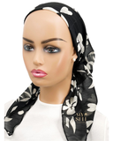 Ahead Black/White Lurex Floral Love Lined Pre-Tied Bandanna