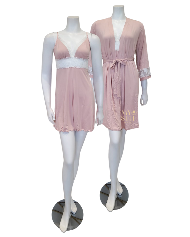 Oh! Zuza 3819 + 3820 Dusty Pink Floral Fantasy Chemise & Robe Set myselflingerie.com