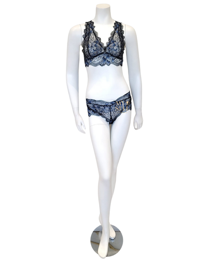 Oh! Zuza 3839 + 3840 Black/Blue Lace Bralette Set myselflingerie.com