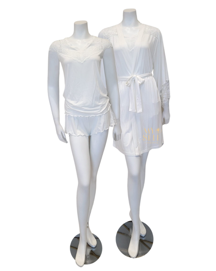 Oh! Zuza 3809 + 3810 Ivory Lace Modal Cami Shorts Set & Long Robe Set myselflingerie.com