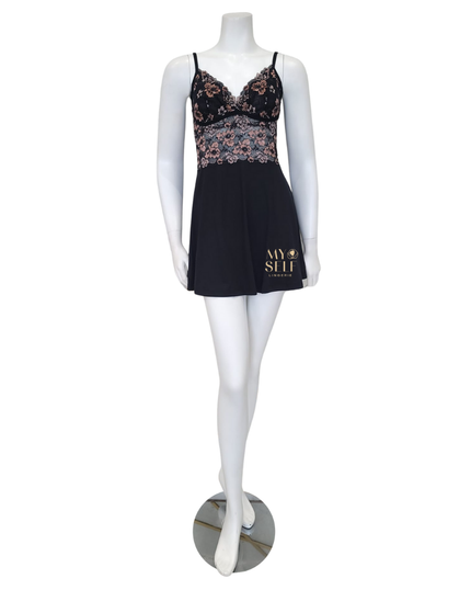 Cosabella SAVON9501 Black/Mandorla Chemise & G-String myselflingerie.com