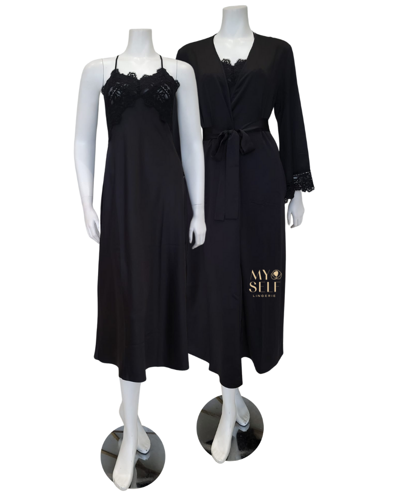 Rya Collection 573 + 574 Black Rosey Chiffon Gown & Robe Set myselflingerie.com