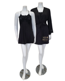 Rya Collection Black Rosey Chiffon Chemise & Cover Up Set