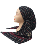 Lizi Headwear ABPBLBU Black/Burgundy Plaid Border Pre-Tied Bandanna with Light Grip myselflingerie.com