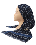 Lizi Headwear ABPNA Navy Plaid Border Pre-Tied Bandanna with Light Grip myselflingerie.com