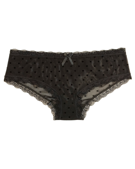 Love Libby 4843 Black Flocked Polka Dot Mesh Hipster myselflingerie.com