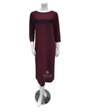 Oh! Zuza OZ210 Red Wine Accented Long Sleeve Modal Nightshirt myselflingerie.com
