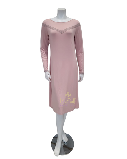 Oh! Zuza 3623 V Lace Trim Dusty Pink Modal Nightshirt myselflingerie.com
