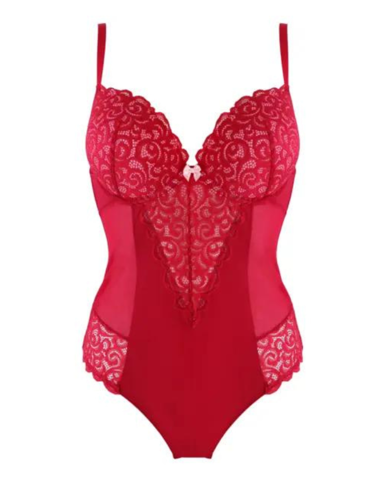 Pour Moi 183005 Red/Pink Padded Push Up Bra Bodysuit –