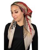 Tie Ur Knot Feathered Houndstooth Beige/Red Adjustable Pre-Tied Bandanna with Full Grip