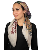 Tie Ur Knot Feathered Houndstooth Beige/Turq Adjustable Pre-Tied Bandanna with Full Grip