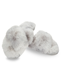 Me Moi MZP07137 Grey Criss Cross Josephine Plush Slippers myselflingerie.com